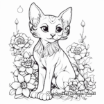 Sphynx Cat and Marigold Flower Coloring Pages for Adults 3