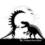 Spinosaurus & T-Rex Silhouette Sunset Coloring Page 3