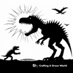 Spinosaurus & T-Rex Silhouette Sunset Coloring Page 4