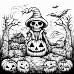 Spooky Halloween Scene Coloring Pages 1