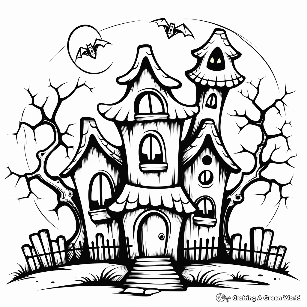 Spooky Haunted House Coloring Pages 4