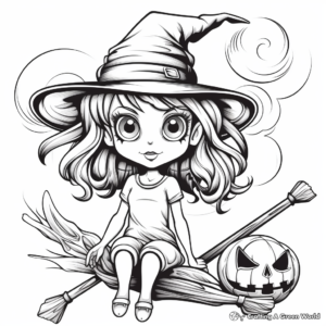 Spooky Witch on a Broomstick Coloring Pages 1