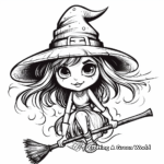 Spooky Witch on a Broomstick Coloring Pages 2