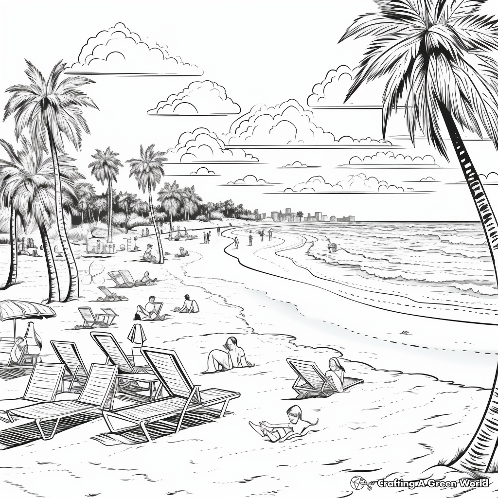 Spring Break Beach Scene Coloring Pages 2