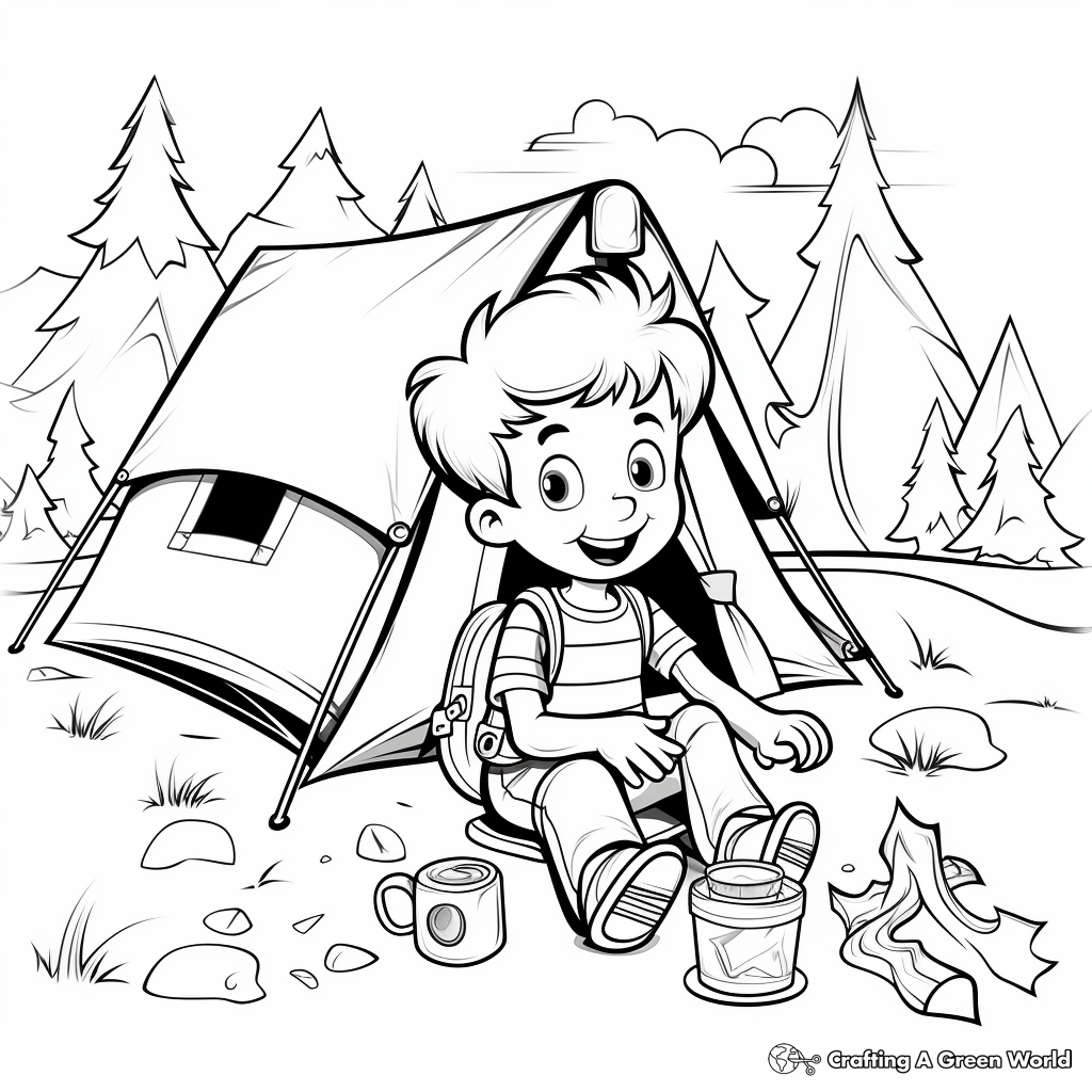 Spring Break Camping Adventure Coloring Pages 1
