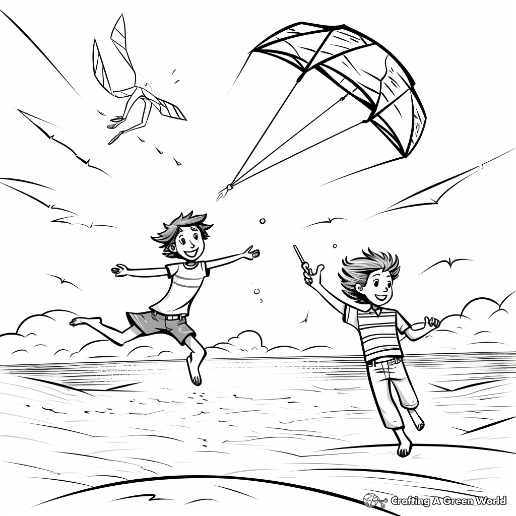 Spring Break Kite Flying Coloring Pages 1