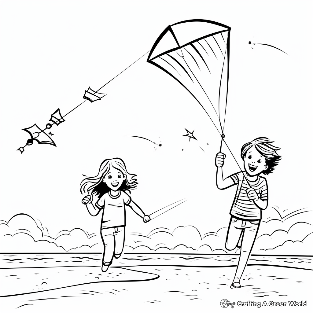 Spring Break Kite Flying Coloring Pages 2