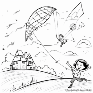 Spring Break Kite Flying Coloring Pages 3