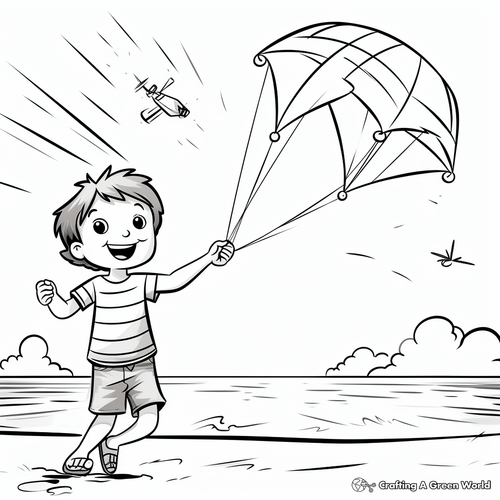Spring Break Kite Flying Coloring Pages 4