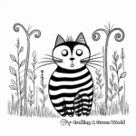 Striped Cat in the Garden Coloring Pages 1