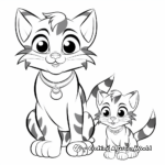 Striped Mother Cat and Kittens Coloring Pages 1