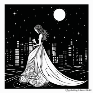 Stunning Nighttime Wedding Bride Coloring Pages 1