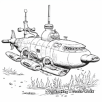 Submarine Scene with Swordfish Coloring Pages 1