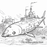 Submarine Scene with Swordfish Coloring Pages 3