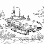 Submarine Scene with Swordfish Coloring Pages 4