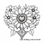 Sunflower and Heart Printable Coloring Pages 1