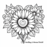 Sunflower and Heart Printable Coloring Pages 2