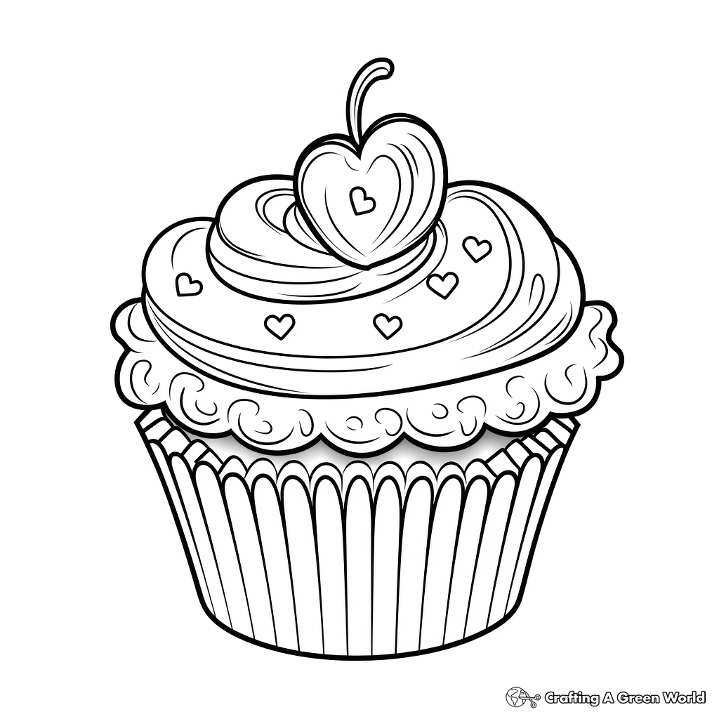 Sweet Valentine's Day Cupcake Coloring Pages 2