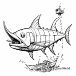 Swordfish and Diver Adventure Coloring Pages 1