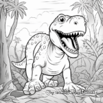 T Rex with Jungle Background Coloring Pages 1