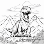 T Rex with Volcano Background Coloring Pages 1