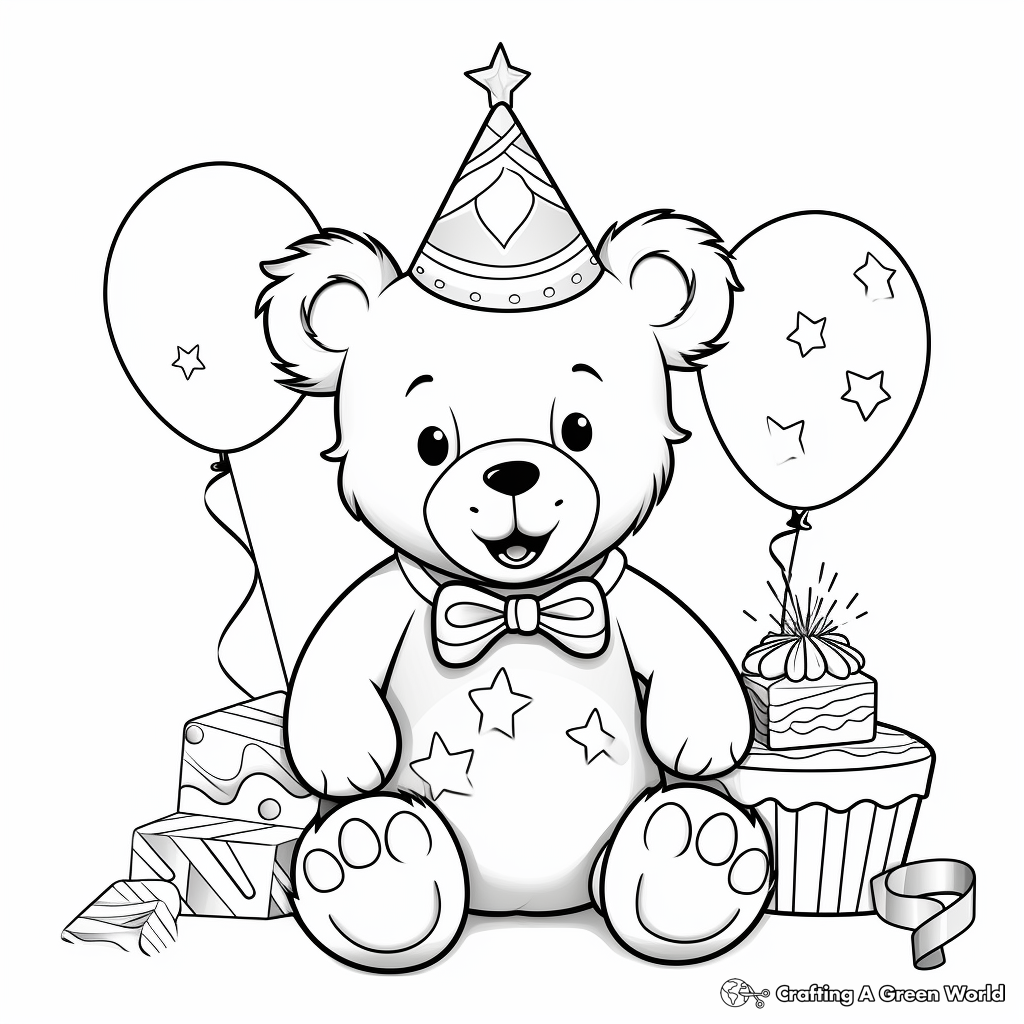 Teddy Bear Birthday Party Coloring Pages 2