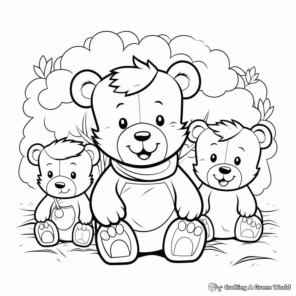 Teddy Bear with Friends Coloring Pages for Kids 1