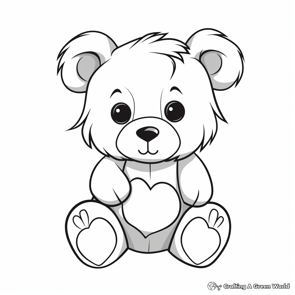 Teddy Bear with Heart Coloring Pages 2