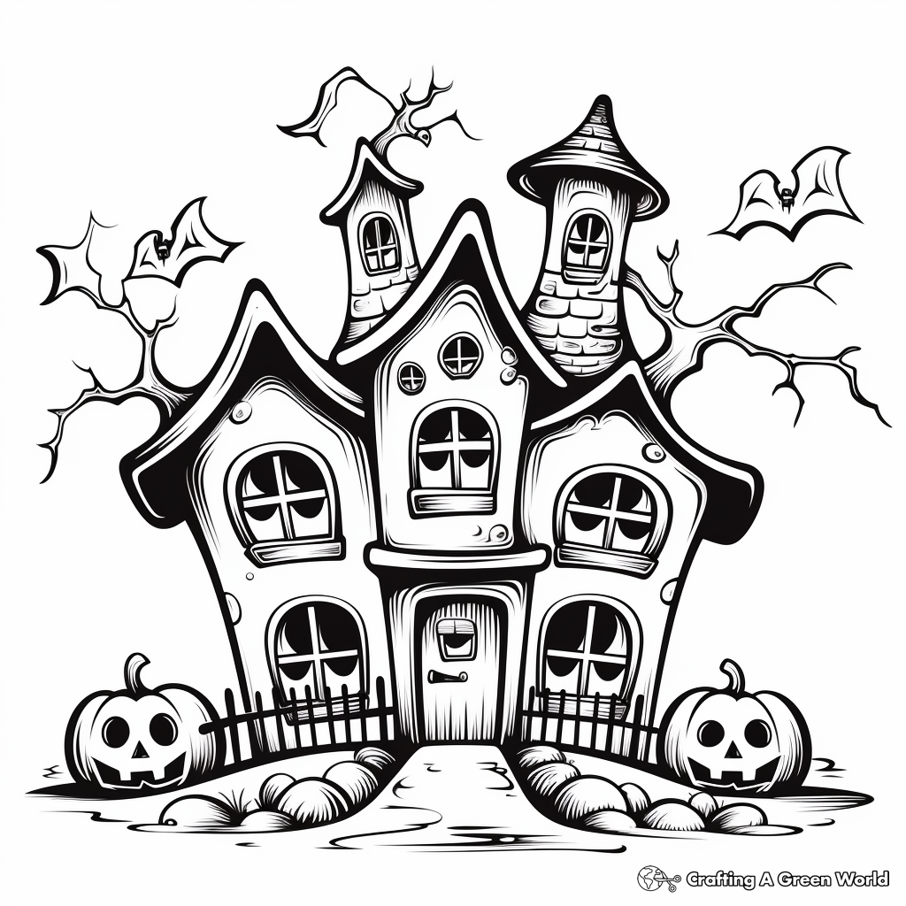 Terrifying Haunted House Coloring Sheets 1