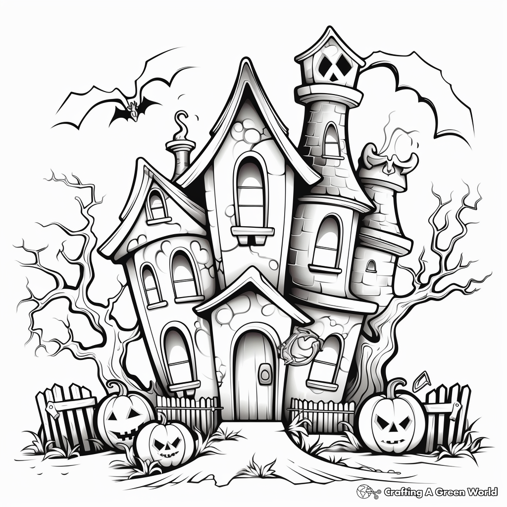 Terrifying Haunted House Coloring Sheets 2