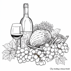 Thanksgiving Wine and Grapes Coloring Pages 1