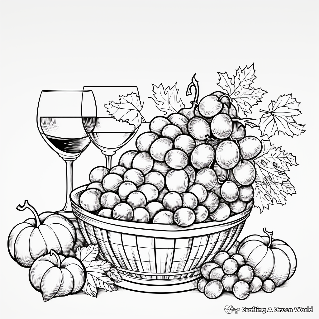 Thanksgiving Wine and Grapes Coloring Pages 2