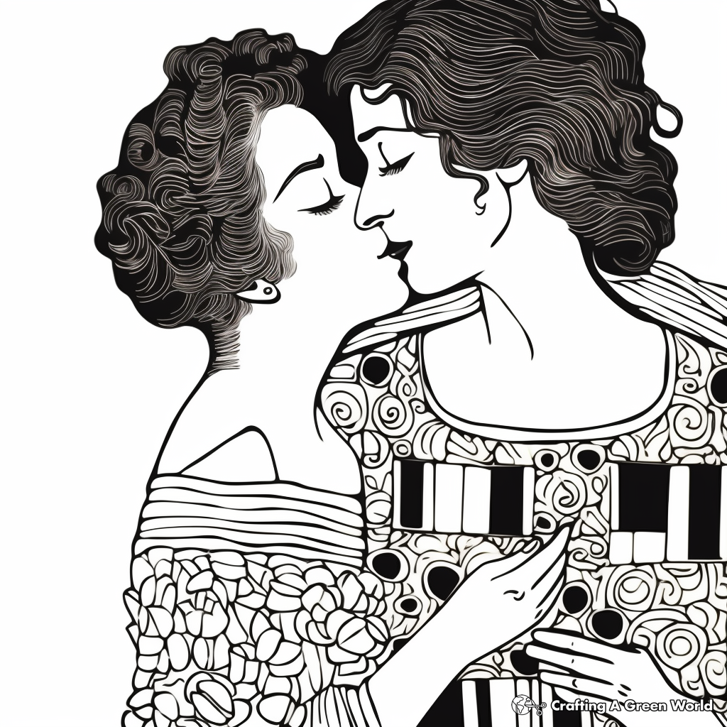 The Kiss by Gustav Klimt Inspiring Coloring Sheets 1