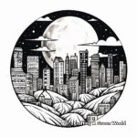 Themed Full Moon Over the City Coloring Pages 2