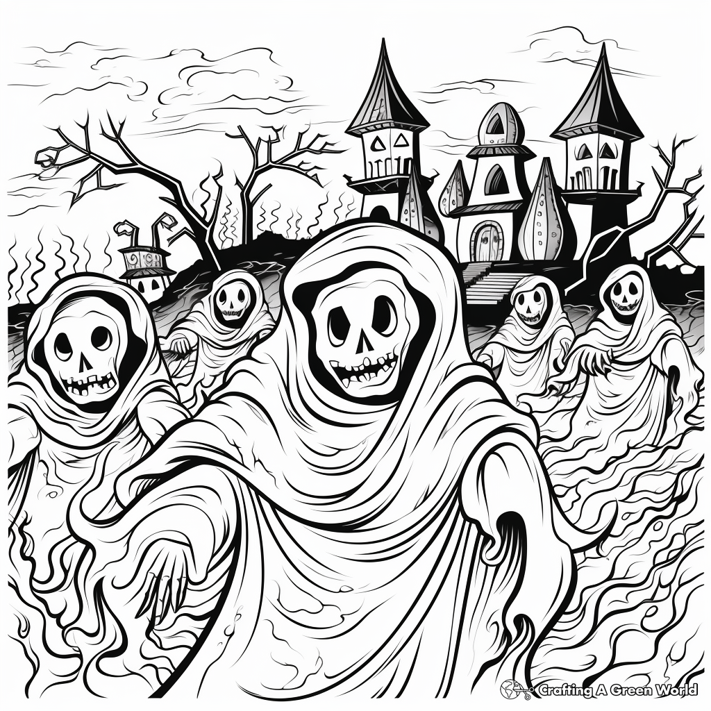 Thriller Themed: Haunting Phantoms and Apparitions Coloring Pages 1