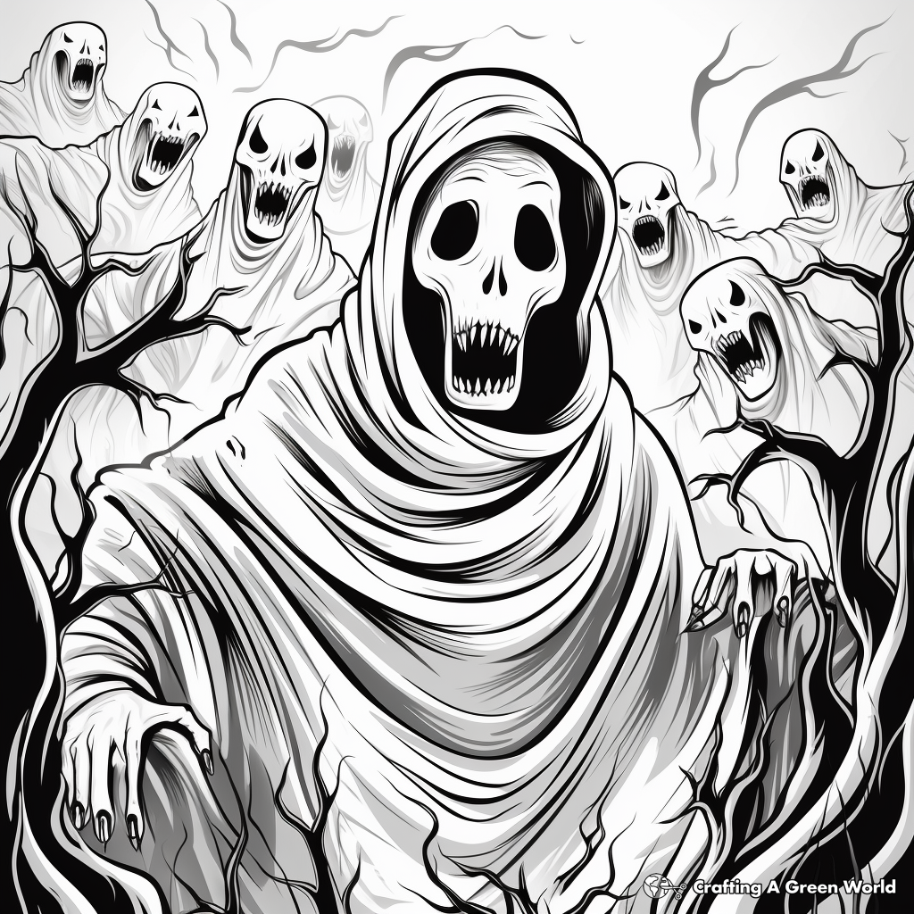 Thriller Themed: Haunting Phantoms and Apparitions Coloring Pages 2