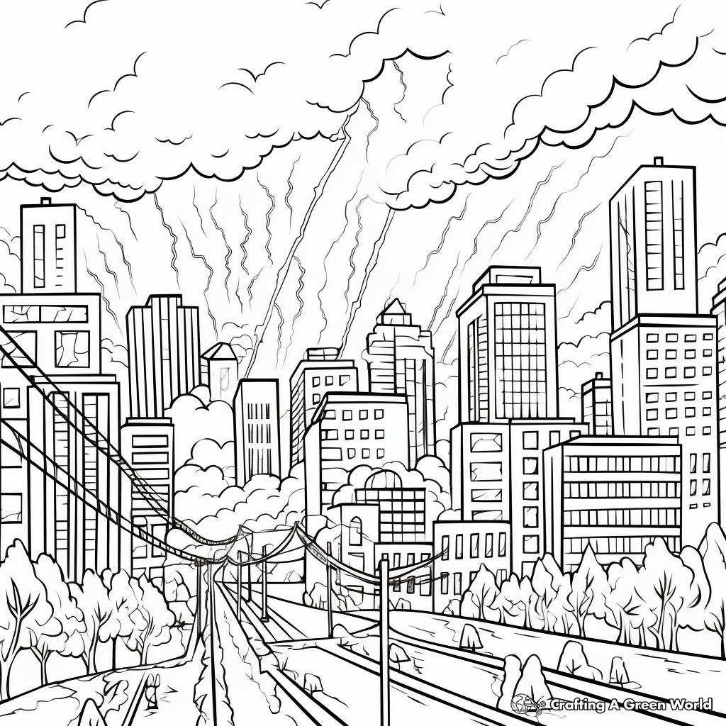 Thunderstorm Over the City Coloring Pages 2