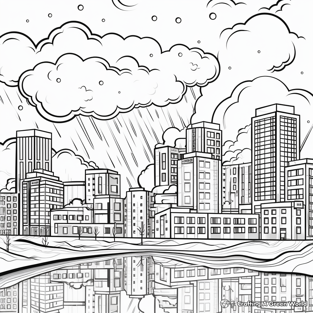 Thunderstorm Over the City Coloring Pages 3