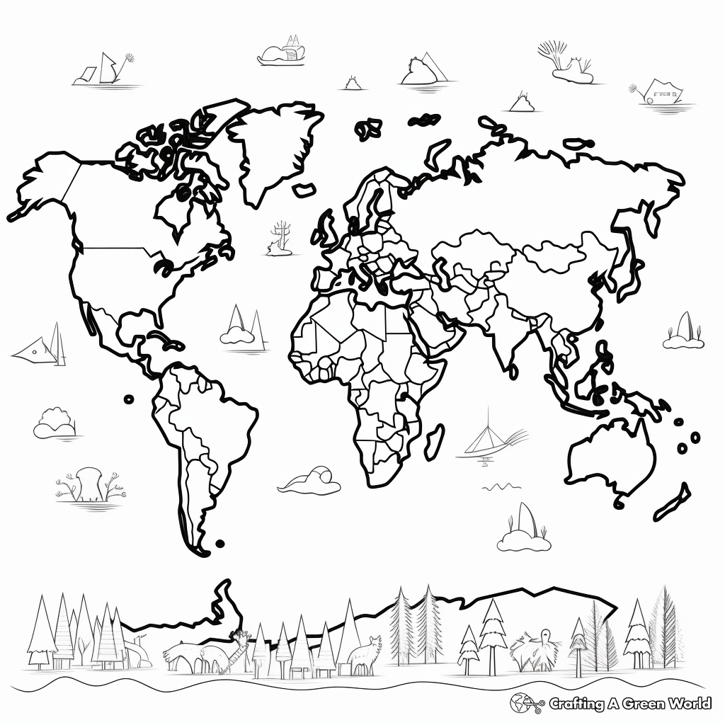 Topographical World Map Coloring Pages 3