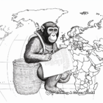 Travel-themed 'Chimpanzees Around the World' Coloring Pages 1