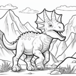 Triceratops and Volcano Backdrop Coloring Page 1