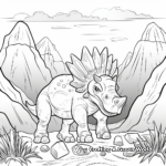 Triceratops and Volcano Backdrop Coloring Page 2