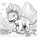 Triceratops and Volcano Backdrop Coloring Page 3