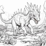 Troodon vs Triceratops Battle Scene Coloring Pages 1