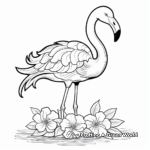 Tropical Flamingo with Flowers Coloring Pages 1