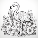 Tropical Flamingo with Flowers Coloring Pages 2