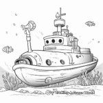 Tugboat and Submarine Underwater Scene Coloring Pages 3