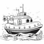 Tugboat and Submarine Underwater Scene Coloring Pages 4