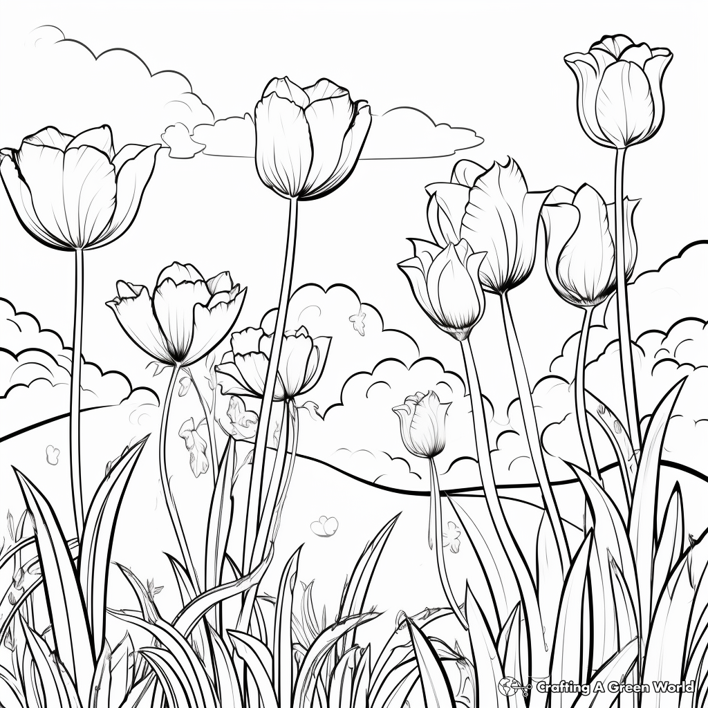 Tulips Garden Spring Coloring Pages 1