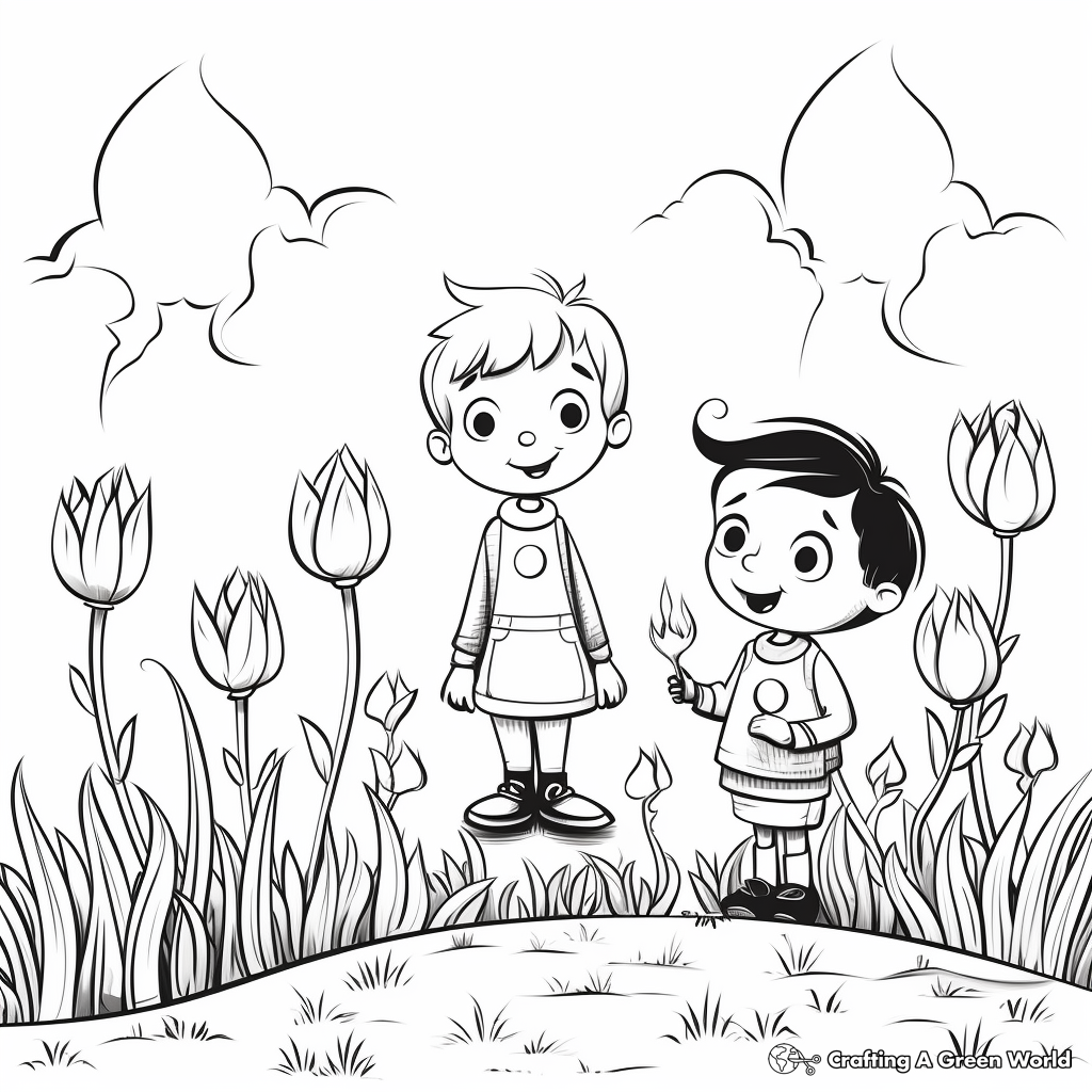 Tulips Garden Spring Coloring Pages 2